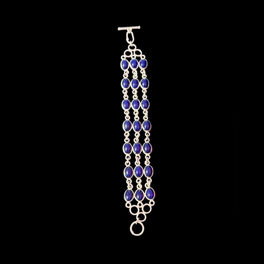 💎2/$30💎 Triple Strand Dark Blue Bead Silver Tone Bracelet